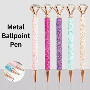 Luxury Ballpoint Pen Large Crystal Diamond Topper Metal Glitter Body Twist Action For Office School Stationery Gift