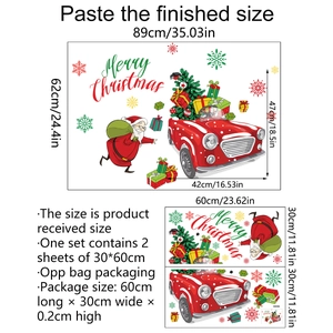 Christmas wall decal set with Santa, red car and snowflakes, size 89x62cm