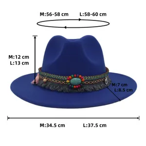 Size chart for western felt hat with head circumference and brim dimensions in cm