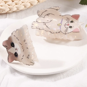 Cute pearlescent cat hair claws for women, set of white cartoon animal shark clips