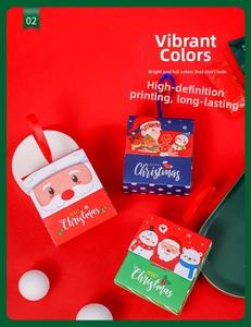 Macro detail of Christmas gift boxes with festive reindeer and Santa Claus illustrations