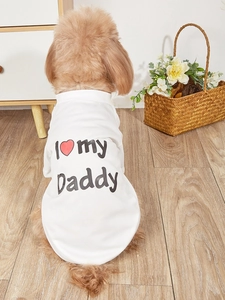 Detail of white mesh pet T-shirt with I love my Daddy heart print and breathable fabric