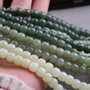 Polished natural green nephrite jade beads for DIY jewelry making and bracelet crafts