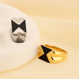 Anello Geometrico In Acciaio Inossidabile Con Smalto Nero Fascia Larga Gioielli Di Moda Per Donna E Uomo Stile Moderno