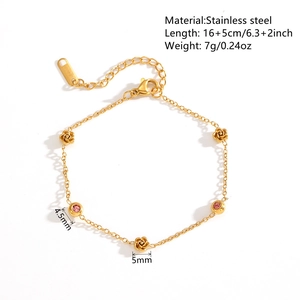 Elegant 18k gold plated stainless steel flower bracelet with pink zircon stone accents