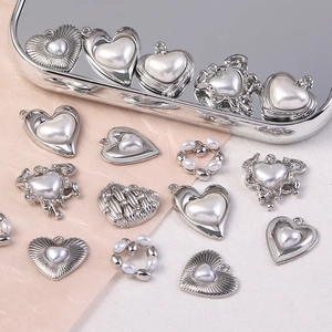 Pendentifs cœur argentés scintillants avec perles pour accessoires de bijoux DIY