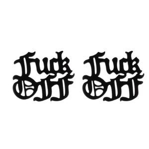 Gothic style Fuck Off earrings in black finish for a rebel punk jewelry look