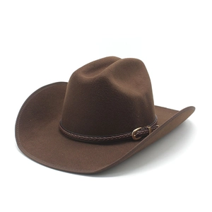 Classic dark brown felt cowboy hat for men with decorative woven band and buckle
