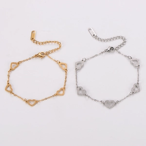 Minimalist heart charm stainless steel bracelets in gold and silver finish