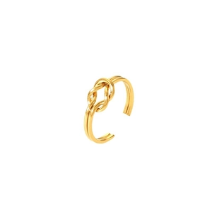 18K gold-plated double-layer knotted stainless steel open ring with a polished finish