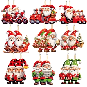 18-piece set of wooden Christmas tree ornaments with Santa and elf figures in nine styles