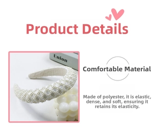 Detail of white pearl headband featuring high density padding and soft polyester fabric