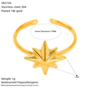 Detailed size specifications for gold plated stainless steel starfish adjustable ring