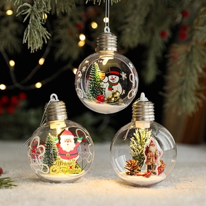 Christmas Ball Ornaments Light Up Transparent Plastic Hanging Bulbs With Mini Santa Snowman Landscape LED Holiday Tree Decor