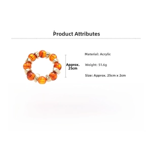 Detail view of acrylic bead bracelet with orange amber texture and size dimensions