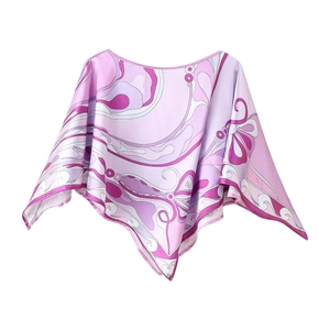 Damen Set aus lila Umhang Oberteil und Maxirock mit elegantem abstrakten Wellenmuster