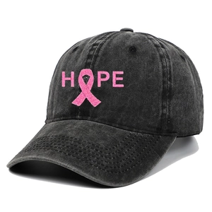 Gewaschene schwarze Baumwoll-Basecap mit Hope-Stickerei und rosa Schleife Design