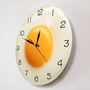 Modern minimalist 3D fried egg wall clock with acrylic finish for kitchen decor