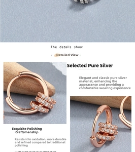 Close-up of rose gold 925 sterling silver hoop earrings with pavé set white zircons