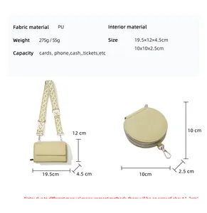 Detailed size chart of the green PU crossbody bag set showing dimensions and materials