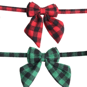 British style red and green plaid pet collars with bows for cats and dogs