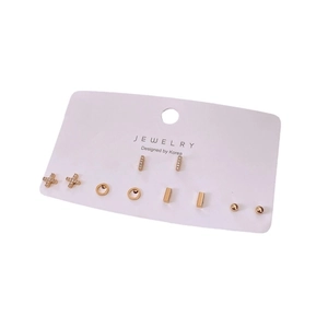 Minimalist geometric stud earring set with 14k gold plating and zircon stone accents