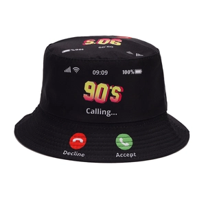 Creative 90'S Calling print reversible cotton bucket hat with call interface design