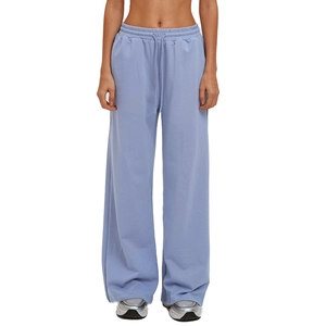 Women high waisted wide leg sweatpants in light blue with elastic drawstring waist