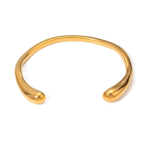 Minimalist 18k gold plated stainless steel irregular open bangle with polished finish