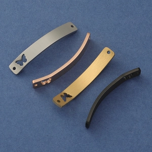 Polished stainless steel curved connectors with butterfly cutout in four color finishes
