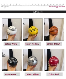 Detailed view of trendy mini basketball-shaped chain bags in six vibrant colors