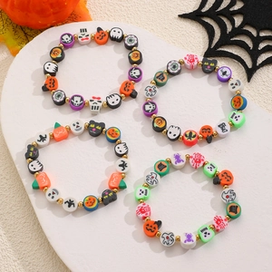 Set de pulseras de cuentas de Halloween con dijes de calabaza y fantasma estilo boho