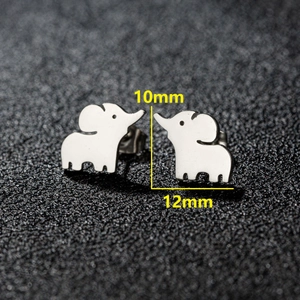 Silver-colored stainless steel elephant stud earrings with 10mm x 12mm dimensions