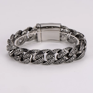 Bracelet hip-hop robuste en acier inoxydable avec maillons rayés gravés rétro