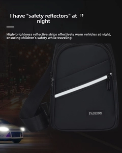 Close-up of durable Oxford chest bag featuring a high-brightness safety reflective strip
