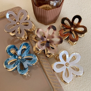 Five-piece acetate flower hair claws with metal base in various Morandi and marble colors