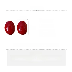 Detailed size chart for the glossy red oval stud earrings showing dimensions and alloy materials