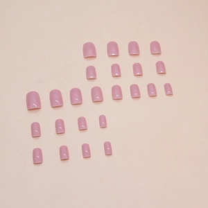 Glossy mauve pink press-on nails set with 24 pieces in various sizes for a perfect fit