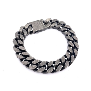 Vintage dark grey stainless steel Cuban link bracelet for men with polished flat edges
