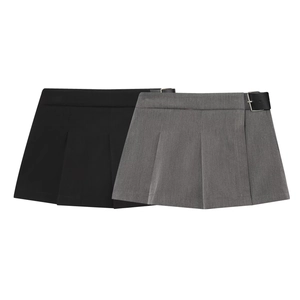 Damen Minirock Mit Hoher Taille Faltenrock Seiten Schnalle Detail Polyester Mode Streetwear