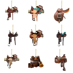 Western Cowboy Saddle Keychain Acrylic Hanging Ornament Car Rearview Mirror Pendant Saddle Hat Boot Design