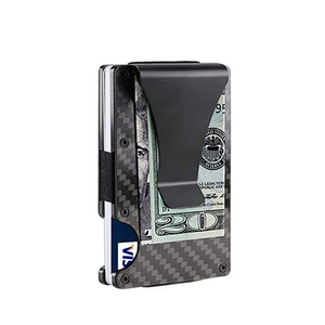 Portefeuille mince en fibre de carbone RFID avec pince à billets et rangement élastique