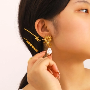 Seahorse Artificial Baroque Pearl Dangle Earrings 18K Gold Plated Stainless Steel Waterproof Hypoallergenic Vintage Jewelry Women