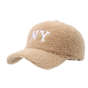 Casquette de baseball en polaire beige avec broderie NY blanche pour la mode d'hiver