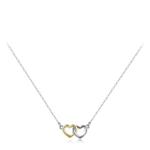 Collier en argent sterling S925 avec pendentifs cœurs entrelacés bicolores