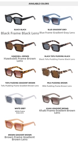 Collection of square frame sunglasses in nine stylish colors and gradient lenses