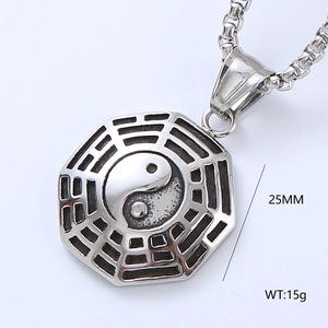Detail of silver Tai Chi Bagua pendant showing 25mm diameter and 15g weight scale