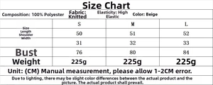 Detailed size guide table for beige V-neck knitted vest and pleated skirt set in CM