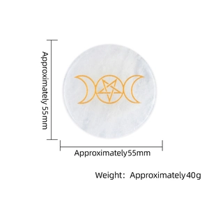 55mm white crystal energy plate featuring gold engraved Triple Moon and Pentagram symbol