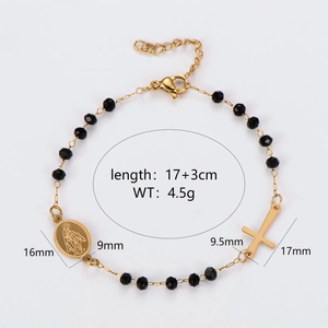 Bracelet rétro en acier inoxydable perlé avec croix dorée et breloques Marie
